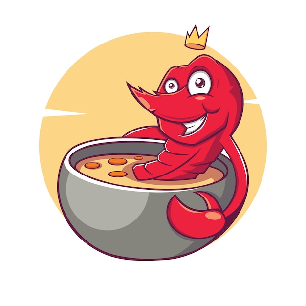 Ilustração da mascote king shrimp seafood
