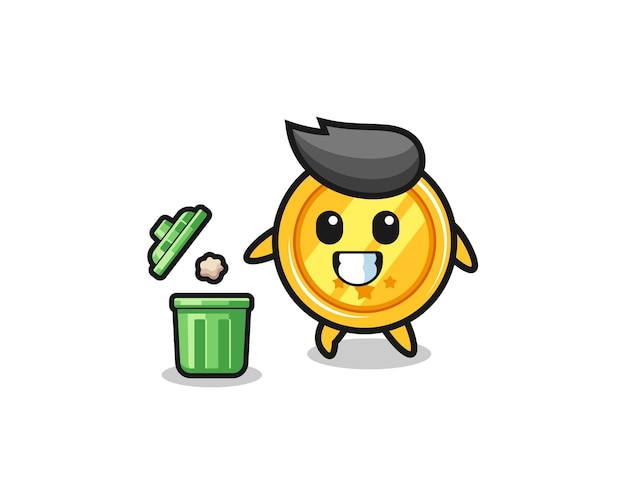 Ilustração da medalha jogando lixo na lata de lixo design bonito