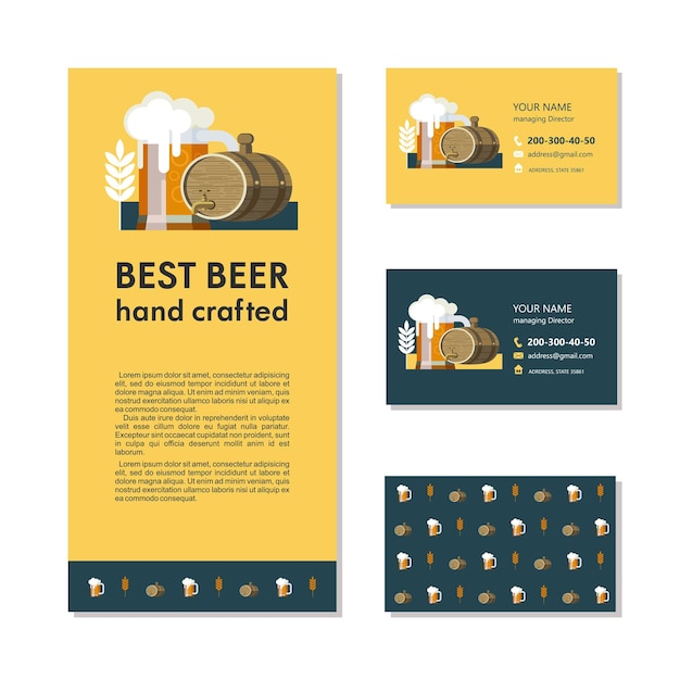 Vetor ilustração da melhor cerveja. um conjunto de cartões de visita e folhetos