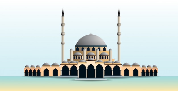 Ilustração da mesquita com muitas cúpulas e minaretes