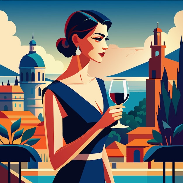 Vetor ilustração da mulher com o vinho