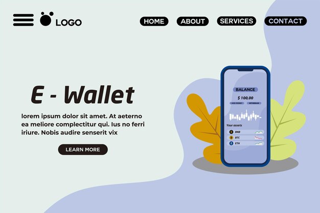 Ilustração da página de destino da EWallet Mobile App para pagamentos on-line e serviços financeiros