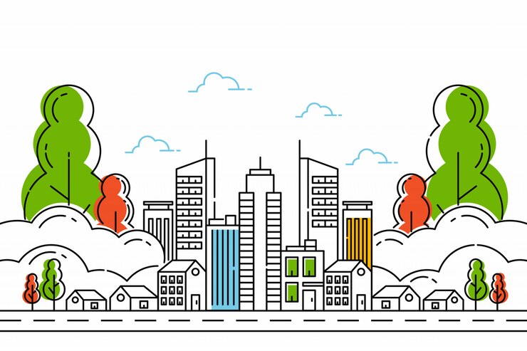 Vetor ilustração da paisagem urbana, estilo de linha fina