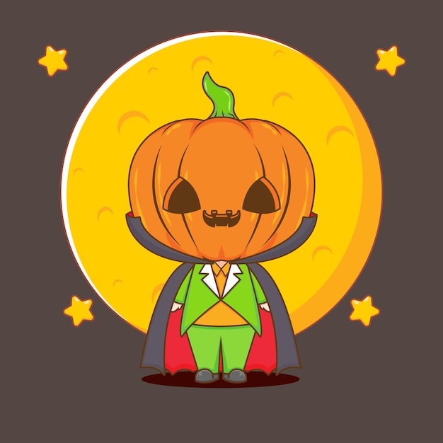 Ilustração da personagem abóbora halloween monste chibi