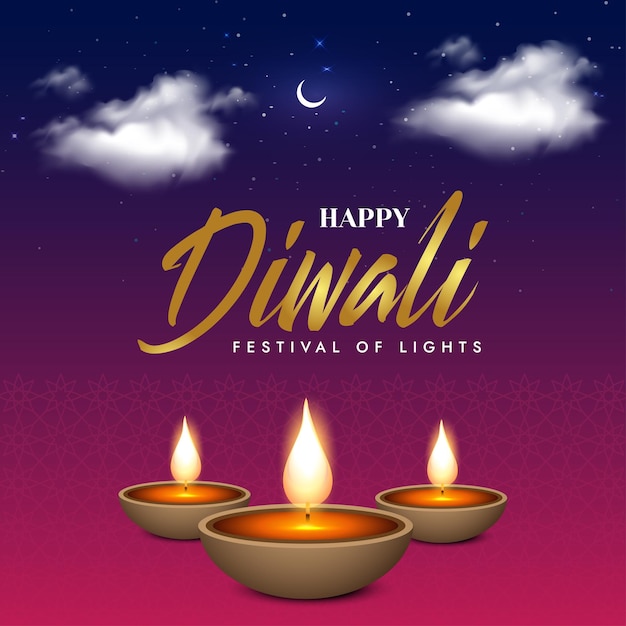 Ilustração da queima de diya em um feliz feriado de diwali