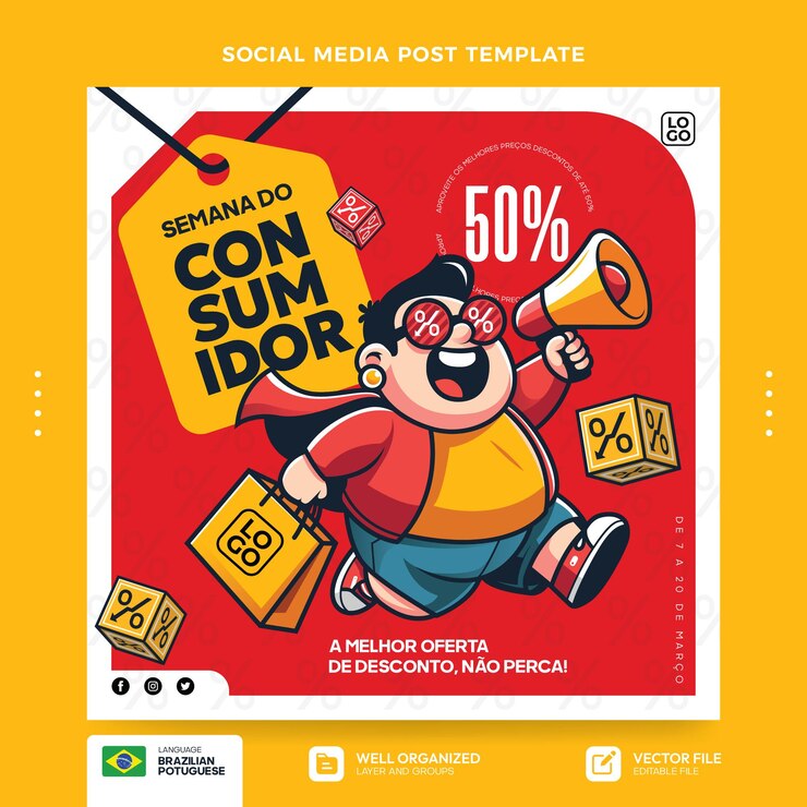 Vetor ilustração da semana do consumidor para uma campanha de marketing no brasil