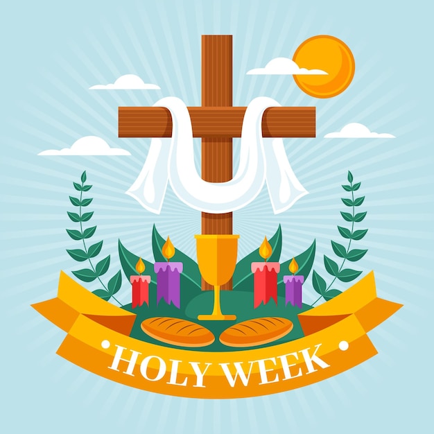 Vetor ilustração da semana santa com cruz e velas