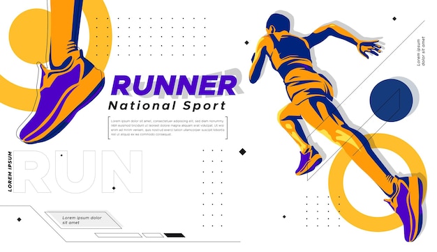 ilustração da silhueta de um atleta de sprint corredor atleta com flash estilizado de cor
