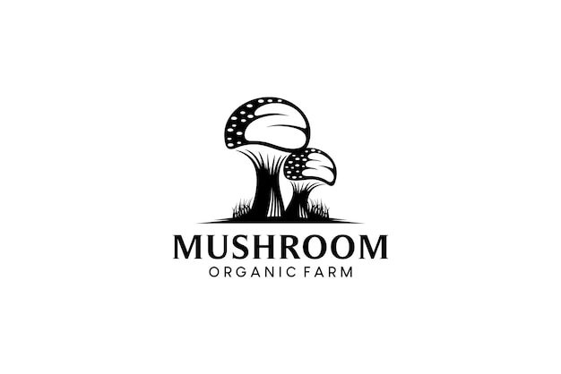 Ilustração da silhueta do logotipo da fazenda de cogumelos design do logotipo do cogumelo champignon