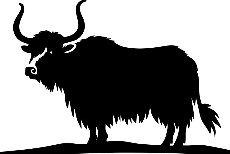Vetor ilustração da silhueta vetorial da cabeça do animal yak cor preta 5