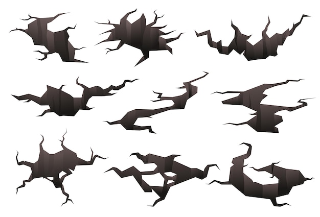 Ilustração da textura das fissuras no solo. Danos ao avião. Consequências de terremotos de desastres naturais. Ilustração vetorial