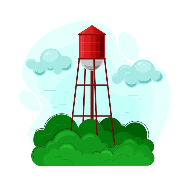 Ilustração da torre de água. quinta, objecto da vida rural e da paisagem rural.
