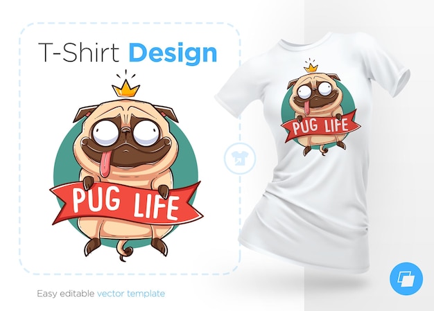 Vetor ilustração da vida do pug para design de camisetas