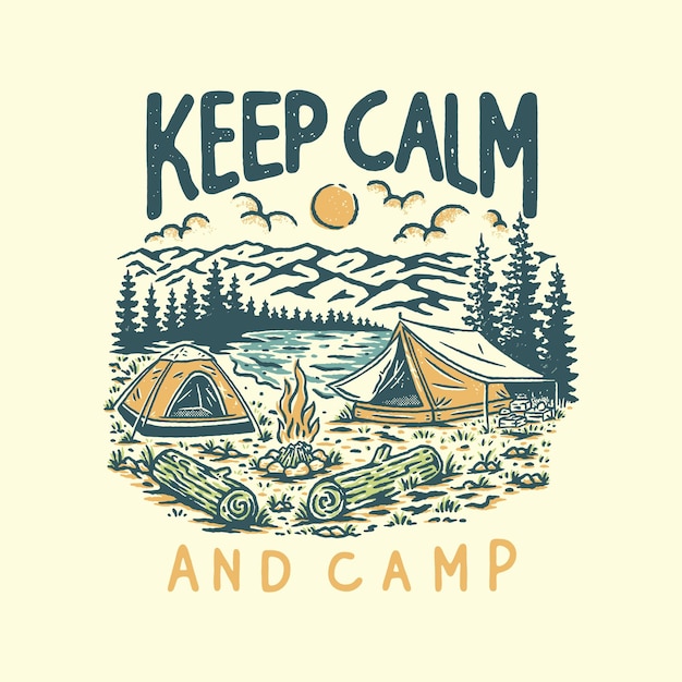 Vetor ilustração de acampamento lago gráfico planaltos design floresta vintage desenho de camiseta ao ar livre