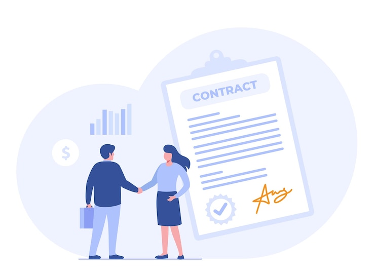 Vetor ilustração de acordo de conceito de contrato de negócios trabalho em equipe e estratégia de inicialização de negócios de parceria de colaboração banner de ilustração vetorial plana