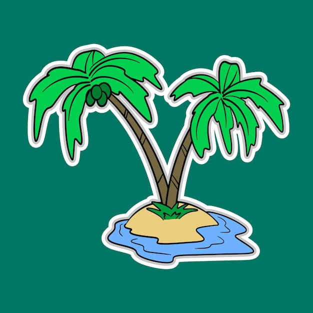 Vetor ilustração de adesivo de doodle da ilha da palmera