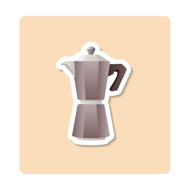 Ilustração de adesivo de pote de moka, cafeteira, flor de casa