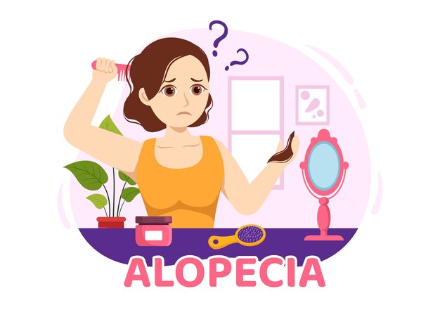 Vetor ilustração de alopecia com perda de cabelo, doença médica autoimune e calvície em modelos de saúde