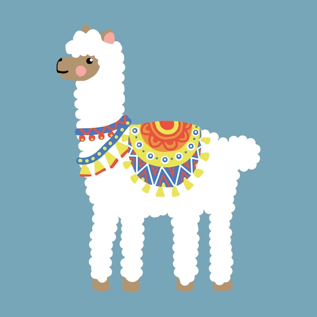 Ilustração de alpaca branca fofa com acessórios para crianças vector suitabe para roupas infantis