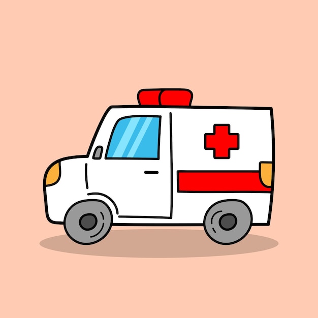 Ilustração de ambulância de emergência de desenhos animados desenhados à mão