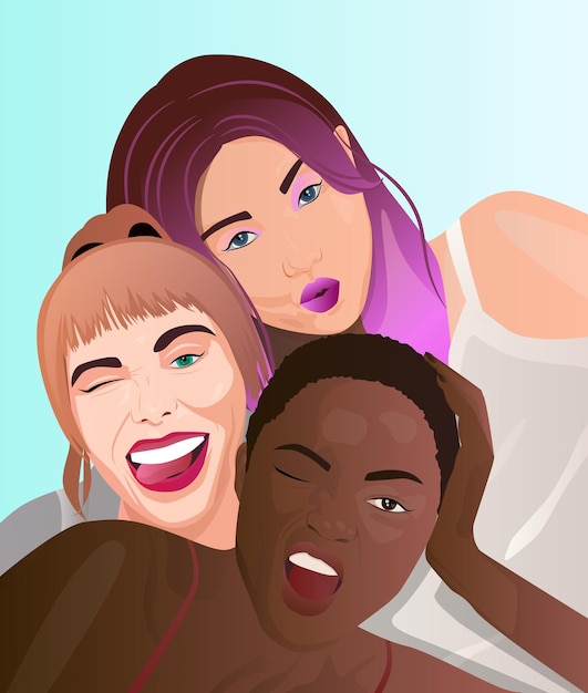 Vetor ilustração de amizade feminina, amizade interracial