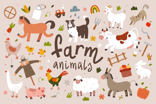 Ilustração de animais de fazenda fofos