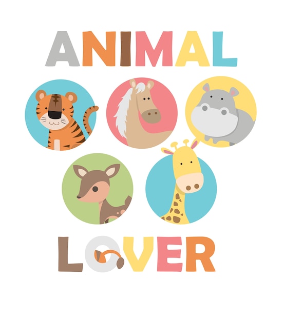 Ilustração de animais gráficos fofos com slogan