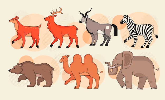 Ilustração de animais selvagens desenhados à mão