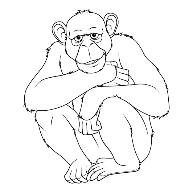 Ilustração de animal de desenho animado de chimpanzé bw