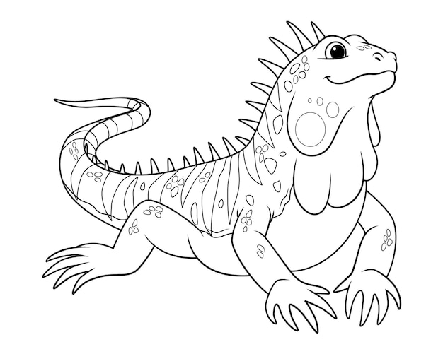 Vetor ilustração de animal de desenho animado de iguana bw