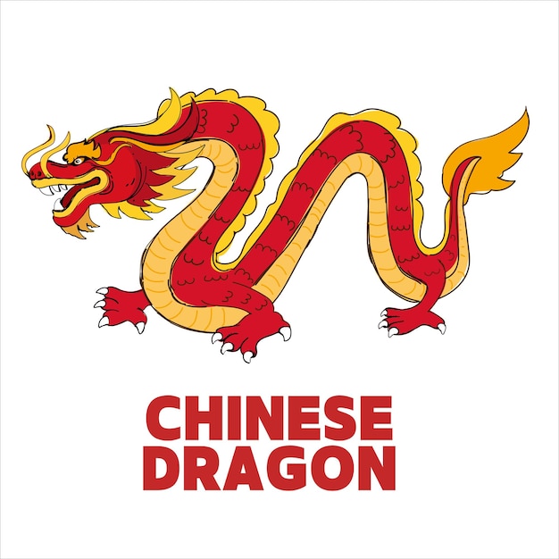 ilustração de animal de dragão chinês desenhada à mão