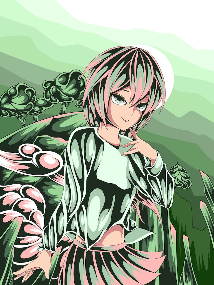 Vetor ilustração de anime de garota feliz
