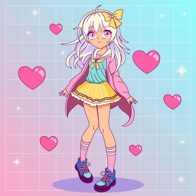 Ilustração de anime desenhada à mão