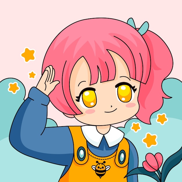 Ilustração de anime kawaii desenhada à mão
