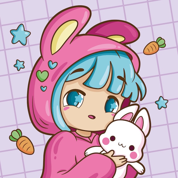 Ilustração de anime kawaii desenhada à mão