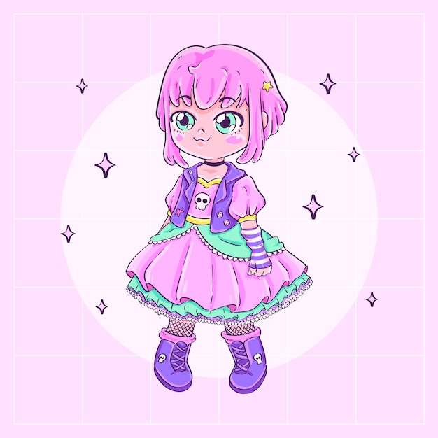 Ilustração de anime kawaii desenhada à mão