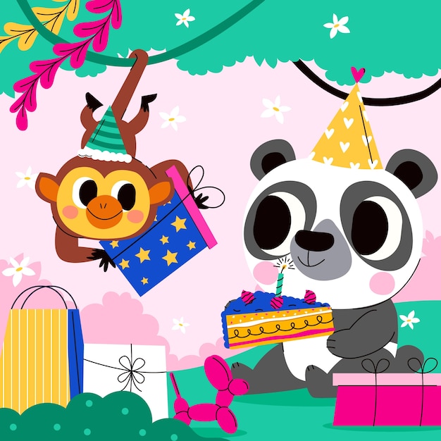 Ilustração de aniversário desenhada à mão