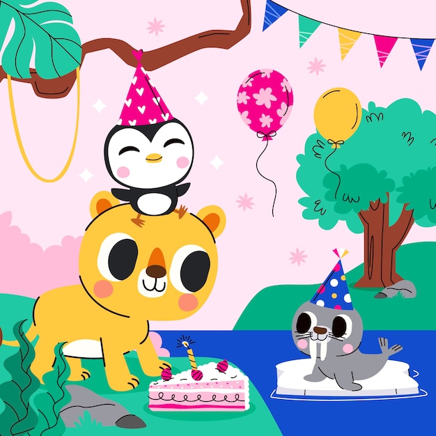 Ilustração de aniversário desenhada à mão
