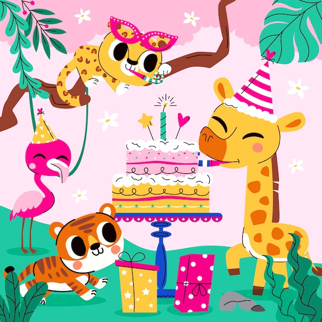 Ilustração de aniversário desenhada à mão