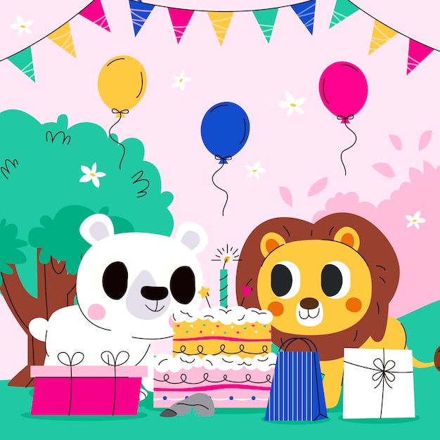 Ilustração de aniversário desenhada à mão