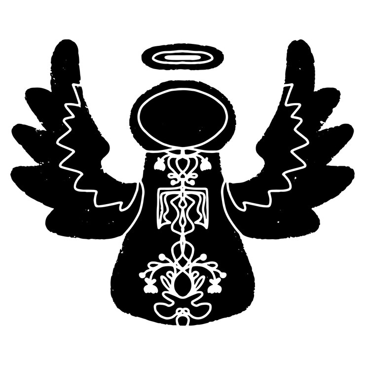 Vetor ilustração de anjo estilizado em estilo linocut estilo rústico elemento vetorial para design