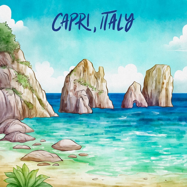 Vetor ilustração de aquarela capri