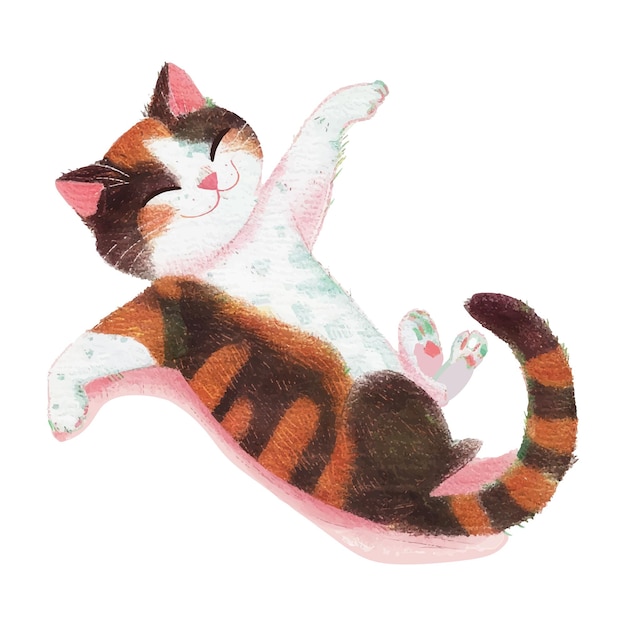 Vetor ilustração de aquarela de gato bonito esticando 5