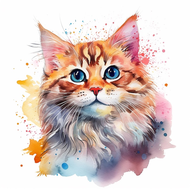 Vetor ilustração de aquarela de gato com fundo branco e requintado