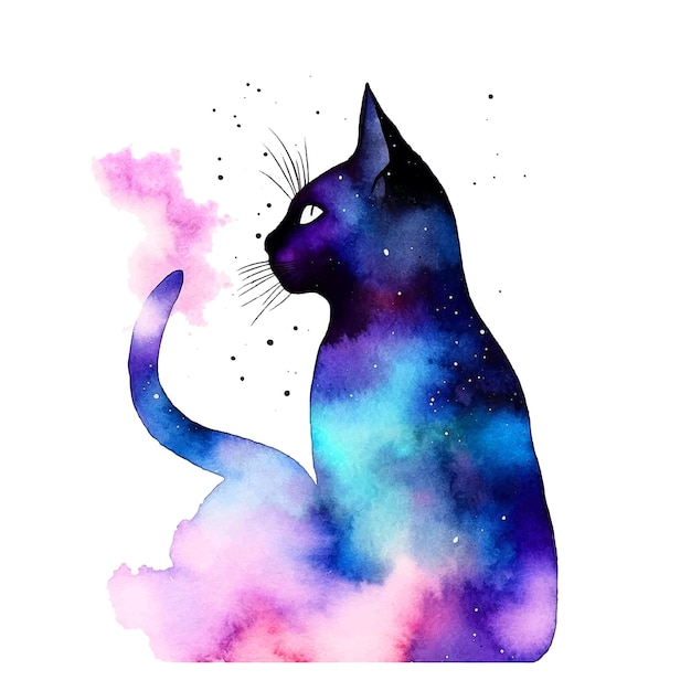 Watercolor galaxy painting cat  Desenhos aquarela, Aquarela