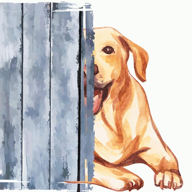 Ilustração de aquarela de um cão atrás da parede