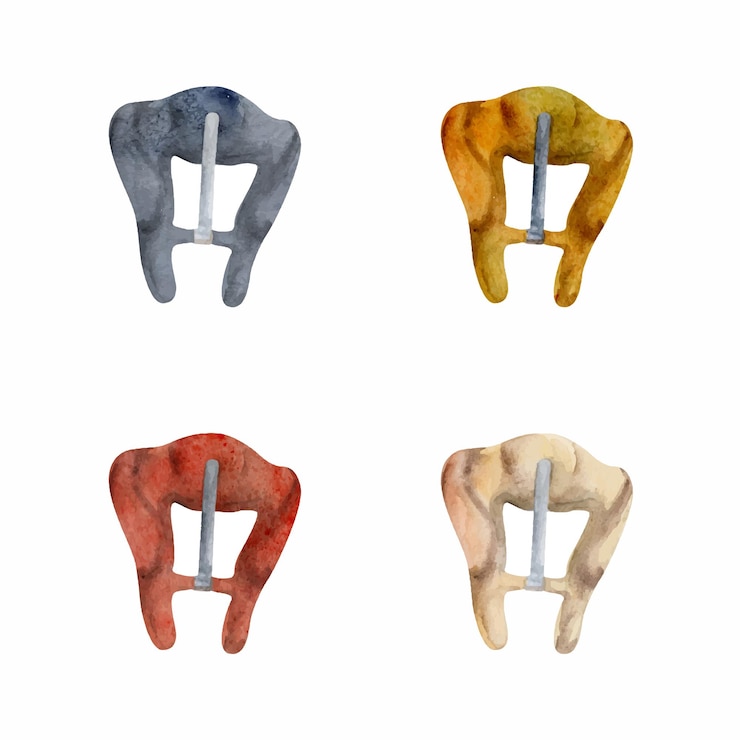 Vetor ilustração de aquarela desenhada à mão suprimentos de artesanato de costura acessórios de roupas fechaduras fivelas clips conjunto de objetos isolados em fundo branco design atelier alfaiate loja de passatempo boutique de moda
