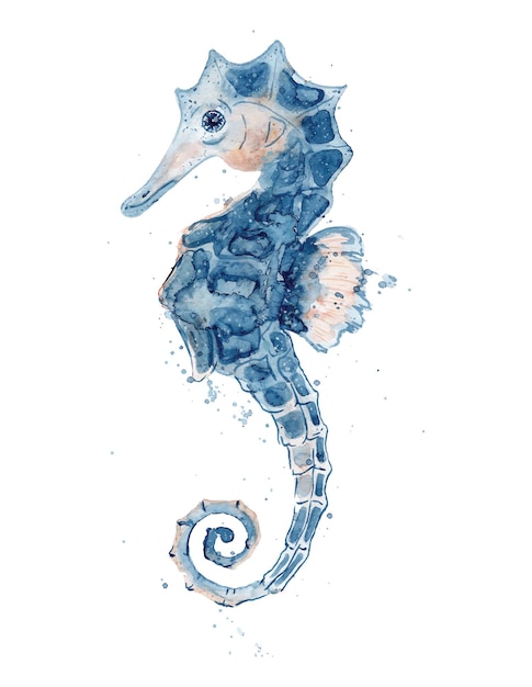Vetor ilustração de aquarela mão desenhada de cavalo-marinho isolada no fundo branco. vida marinha