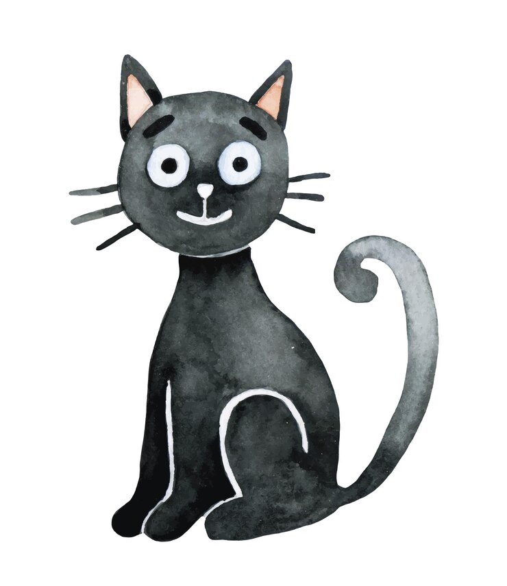 Vetor ilustração de aquarela para halloween caractere de gato preto bonito para crianças