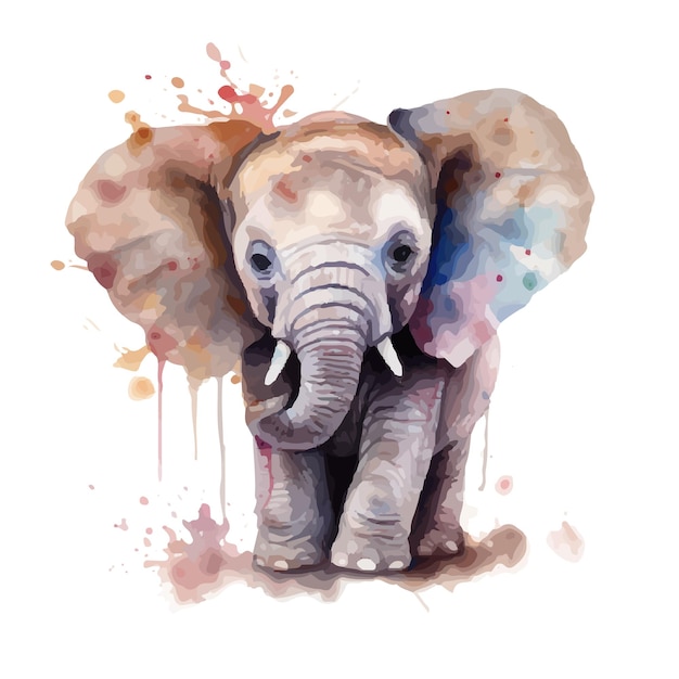 Vetor ilustração de aquarela pintada à mão de elefante isolada no fundo branco